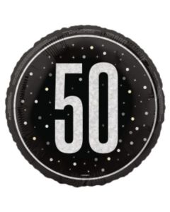 18" Age 50 Black & Silver Glitz Round Foil Unique