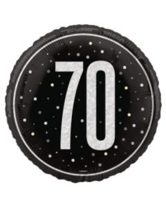18" Age 70 Black & Silver Glitz Round Foil Unique