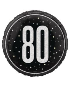 18" Age 80 Black & Silver Glitz Round Foil Unique