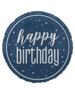 18" Happy Birthday Blue & Silver Glitz Round Foil Unique