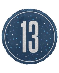 18" Age 13 Blue & Silver Glitz Round Foil Unique