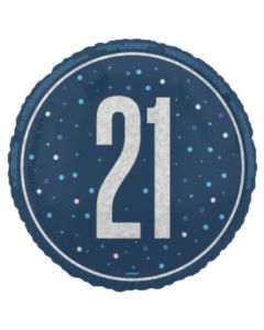 18" Age 21 Blue & Silver Glitz Round Foil Unique