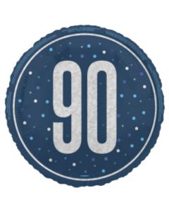 18" Age 90 Blue & Silver Glitz Round Foil Unique