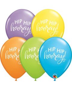 11" Hip Hip Hooray Assorted Colours Latex Balloons 25pk Qualatex