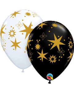 11"  Onyx White & Black Star Latex 25pk Qualatex