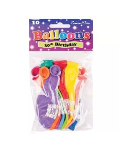 11" Age 30 Assorted Colours Latex 10pk Simon Elvin