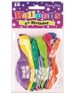 11" Age 5 Assorted Colours Latex 10pk Simon Elvin