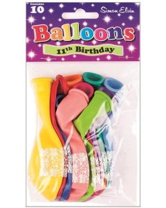 11" Age 11 Assorted Colours Latex 10pk Simon Elvin