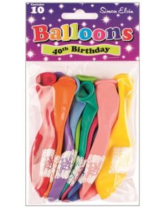 11" Age 40 Assorted Colours Latex 10pk Simon Elvin