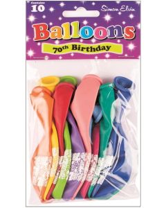 11" Age 70 Assorted Colours Latex 10pk Simon Elvin