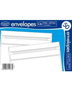 50 White Self Seal Envelopes C6 114mm x 162mm - 70gsm