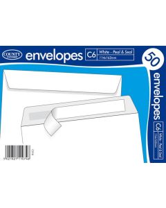 50 Peal & Seal White Envelopes C6 114mm x 162mm 70gsm