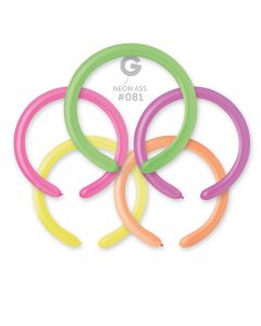 2"/5cm Neon Assorted Latex Modelling Balloons Pk100 #081 Gemar