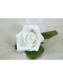 Single Foam Rose 5cm Corsage With Ribbon White