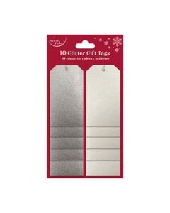 10 Silver/Irid Glitter Gift Tags Eurowrap