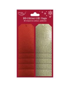10 Red/Gold Glitter Gift Tags Eurowrap