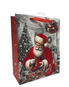 Flocked Santa Large Gift Bags Pk6