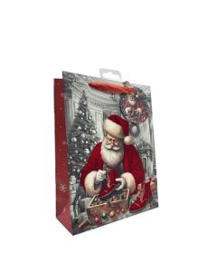 Flocked Santa Medium Gift Bags Pk6