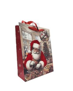 Flocked Santa Medium Gift Bags Pk6