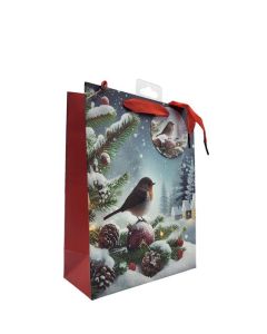Winter Robin Medium Gift Bags Pk6