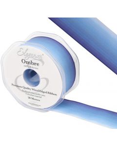 20m Blue Ombre Two Tone Wire Edge 38mm Ribbon Oaktree