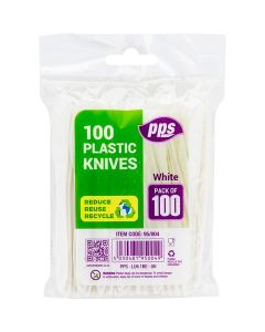 Cutlery Knives Plastic White 100Pc  Party & Paper