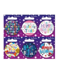 Mixed Small Birthday Badges Pk6 Simon Elvin