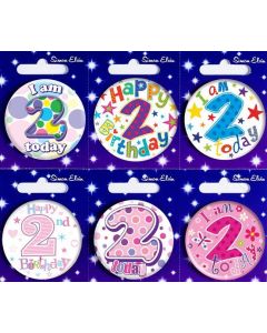 Age 2 Mixed Small Birthday Badges Pk6 Simon Elvin