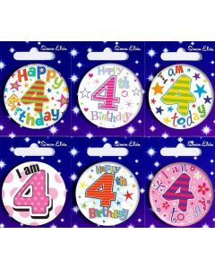 Age 4 Mixed Small Birthday Badges Pk6 Simon Elvin