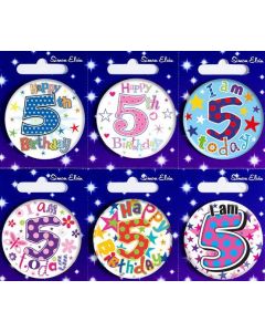 Age 5 Mixed Small Birthday Badges Pk6 Simon Elvin