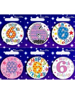 Age 6 Mixed Small Birthday Badges Pk6 Simon Elvin