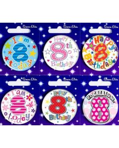 Age 8 Mixed Small Birthday Badges Pk6 Simon Elvin