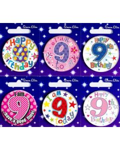 Age 9 Blue Small Birthday Badge 6pk Simon Elvin