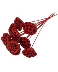 Lotus Medium 10pc Red Red Glitter Lamboo Dried & Deco