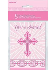 Radiant Pink Cross Invitations Pk8 Unique