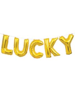 "Lucky" 14" Gold Letter Air Fill Foil Balloon Unique