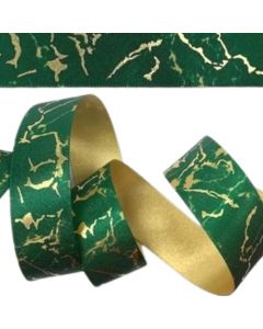 25mm Marble Ribbon Green/Gold On 20M Reel