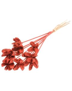 Cartoos Flower on stem 10pc Red Red Glitter Lamboo Dried & Deco