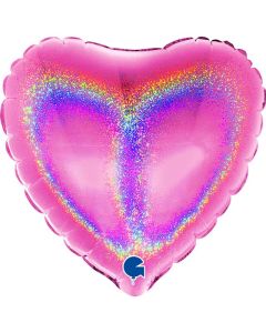 4" Fuxia Holographic Heart Air-Fill Foil Balloon Unpackaged Grabo