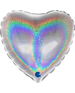 4" Silver Holographic Heart Air-Fill Foil Balloon Unpackaged Grabo