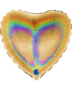 4" Gold 5 Holographic Heart Air-Fill Foil Balloon Unpackaged Grabo