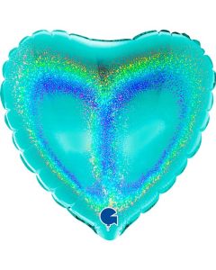 4" Tiffany Holographic Heart Air-Fill Foil Balloon Unpackaged Grabo