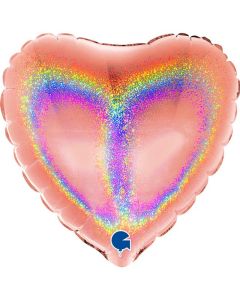 4" Rose Gold Holographic Heart Air-Fill Foil Balloon Unpackaged Grabo