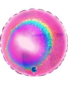 4" Fuxia Holographic Round Air-Fill Foil Balloon Unpackaged Grabo