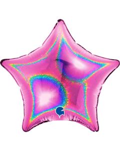 4" Fuxia Holographic Star Air-Fill Foil Balloon Unpackaged Grabo