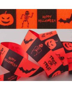 25mm Spooky Friends Orange/Black Ribbon 20m Reel