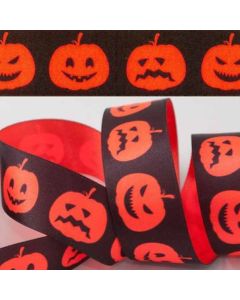 25mm Pumpkins Orange/Black Ribbon 20m Reel