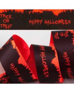 25mm Happy Halloween Orange/Black Ribbon 20m Reel