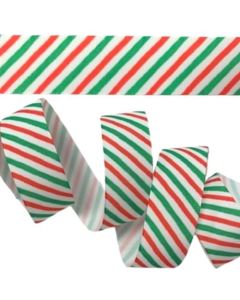 25mm Candy Stripe Ribbon White/Multi On 25M Reel