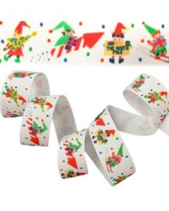 25mm Santa Elves Ribbon White/Multi On 20M Reel